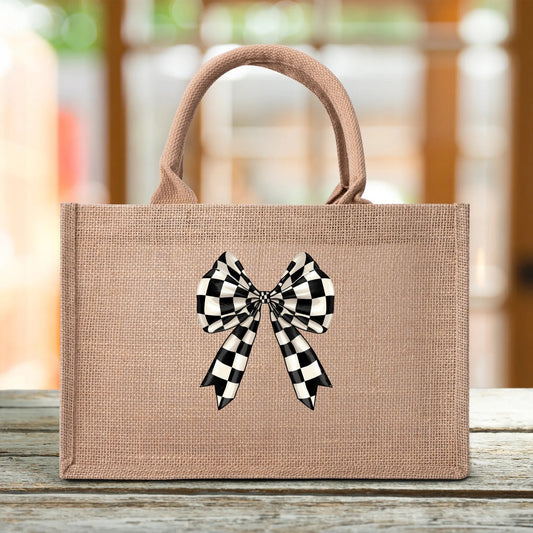 Burlap Tote Picnic Bag Bow 1 - Weave West