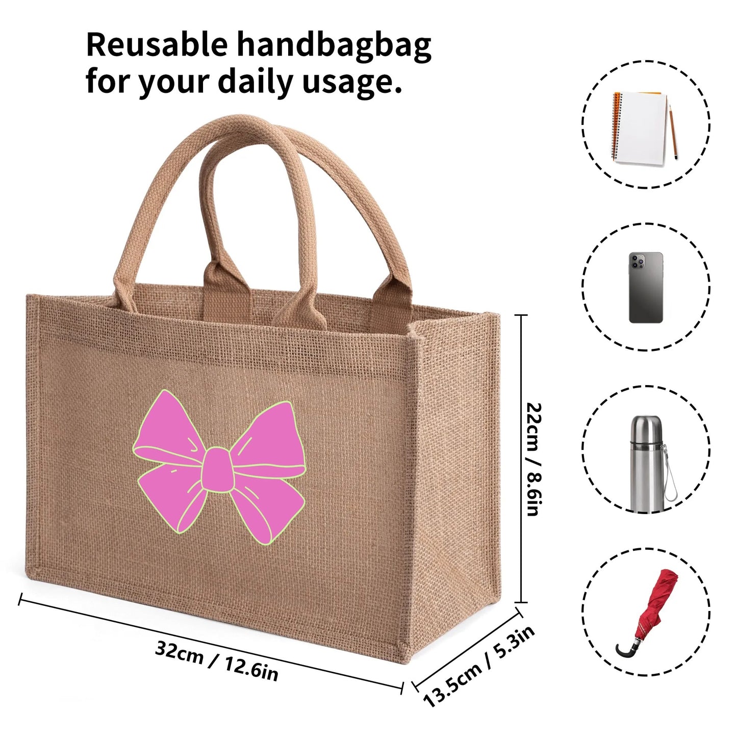 Burlap Tote Picnic Bag Bow 2 - Weave West