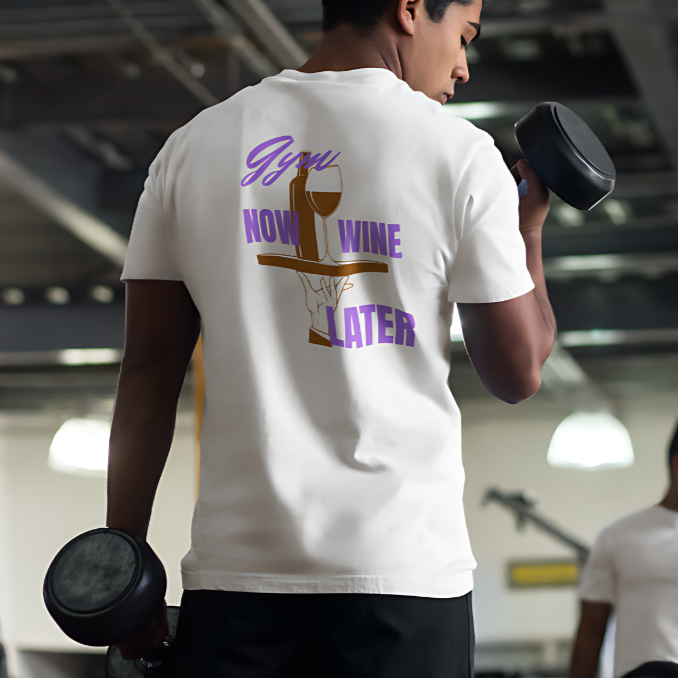 Premium Classic Fit Cotton Tee Gym Now Wine Later - Weave West