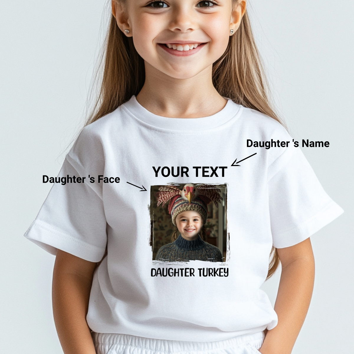 Custom Funny Thanksgiving Kids T-Shirt (Daughter Turkey) - Weave West