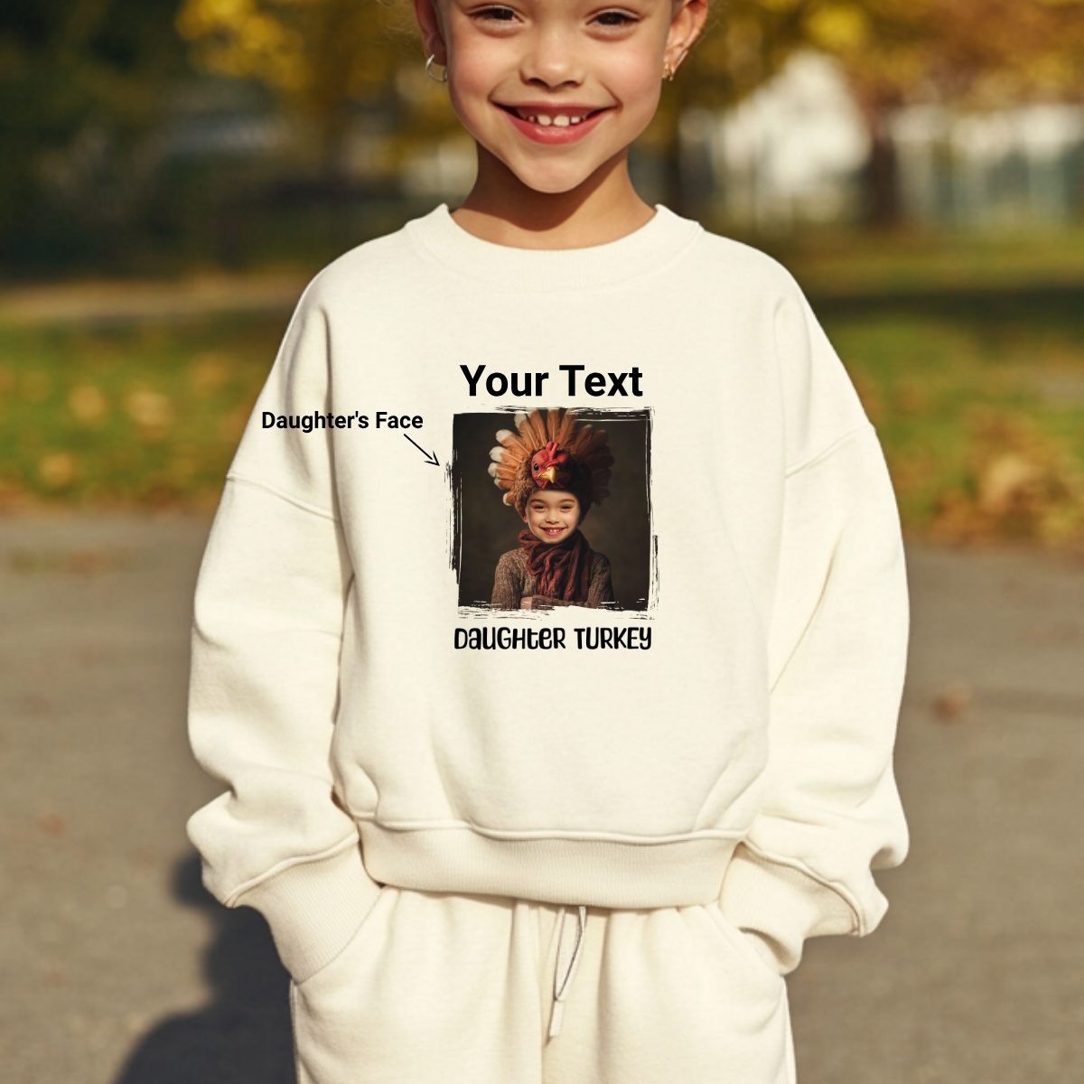 Custom Funny Thanksgiving Sweatshirt (Daughter Turkey) - Weave West