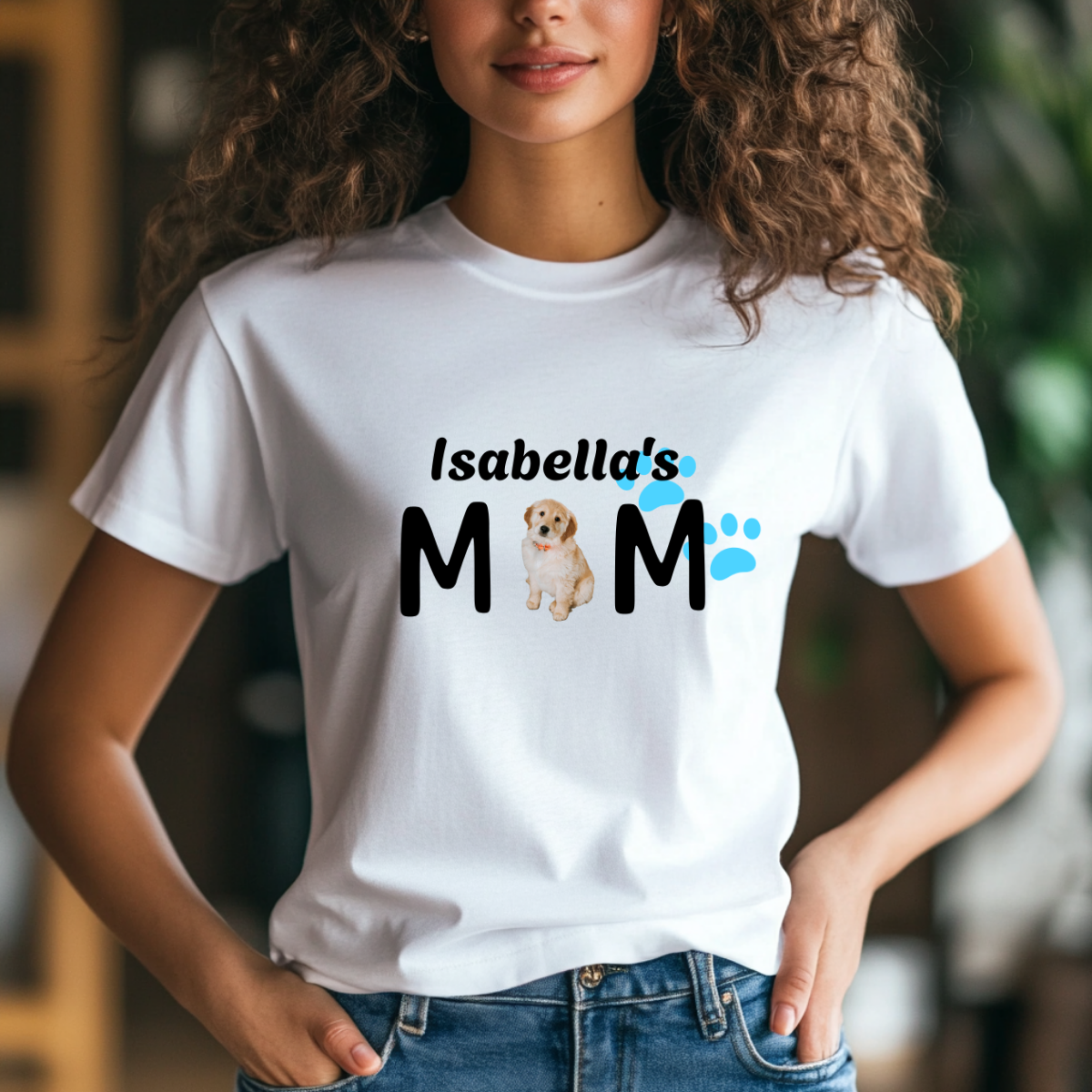 Woman Custom Funny Dog Cotton T Shirt (Dog's Mom) - Weave West