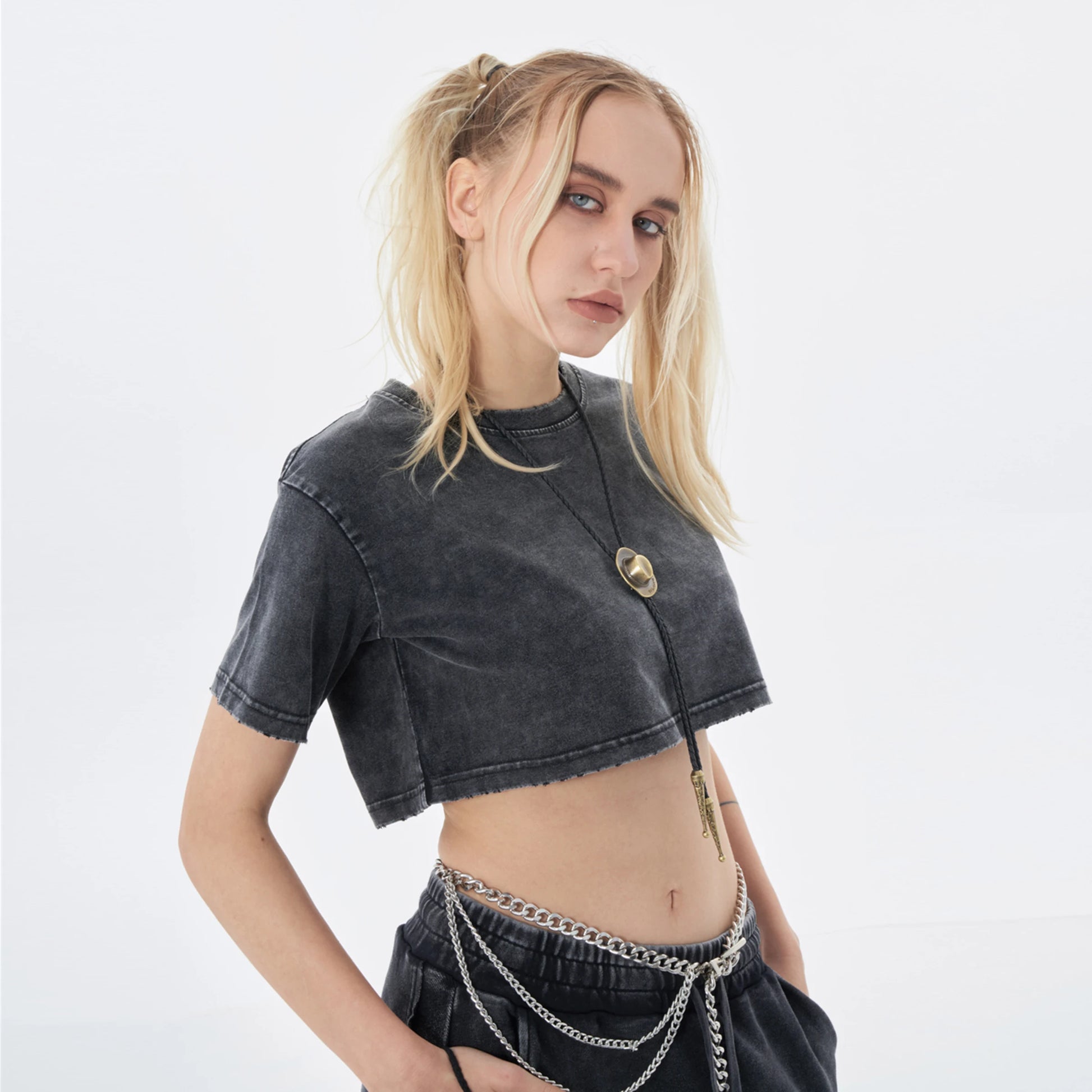 Soft Cotton Loose Snow Wash Crop Top Signature 3 - Weave West