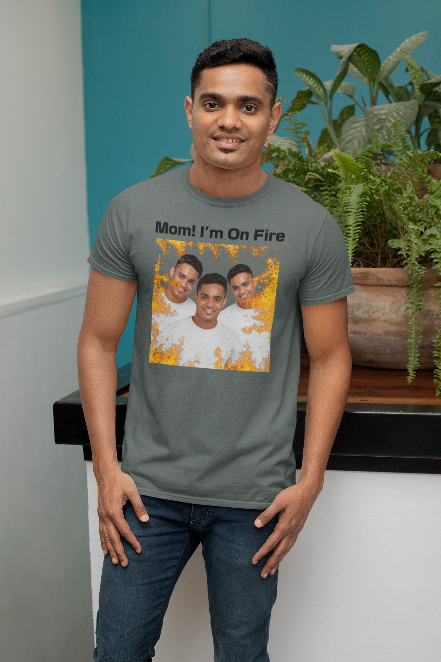 Custom Photo T Shirt Eclipse Gray (Mom! I m On Fire) - Weave West