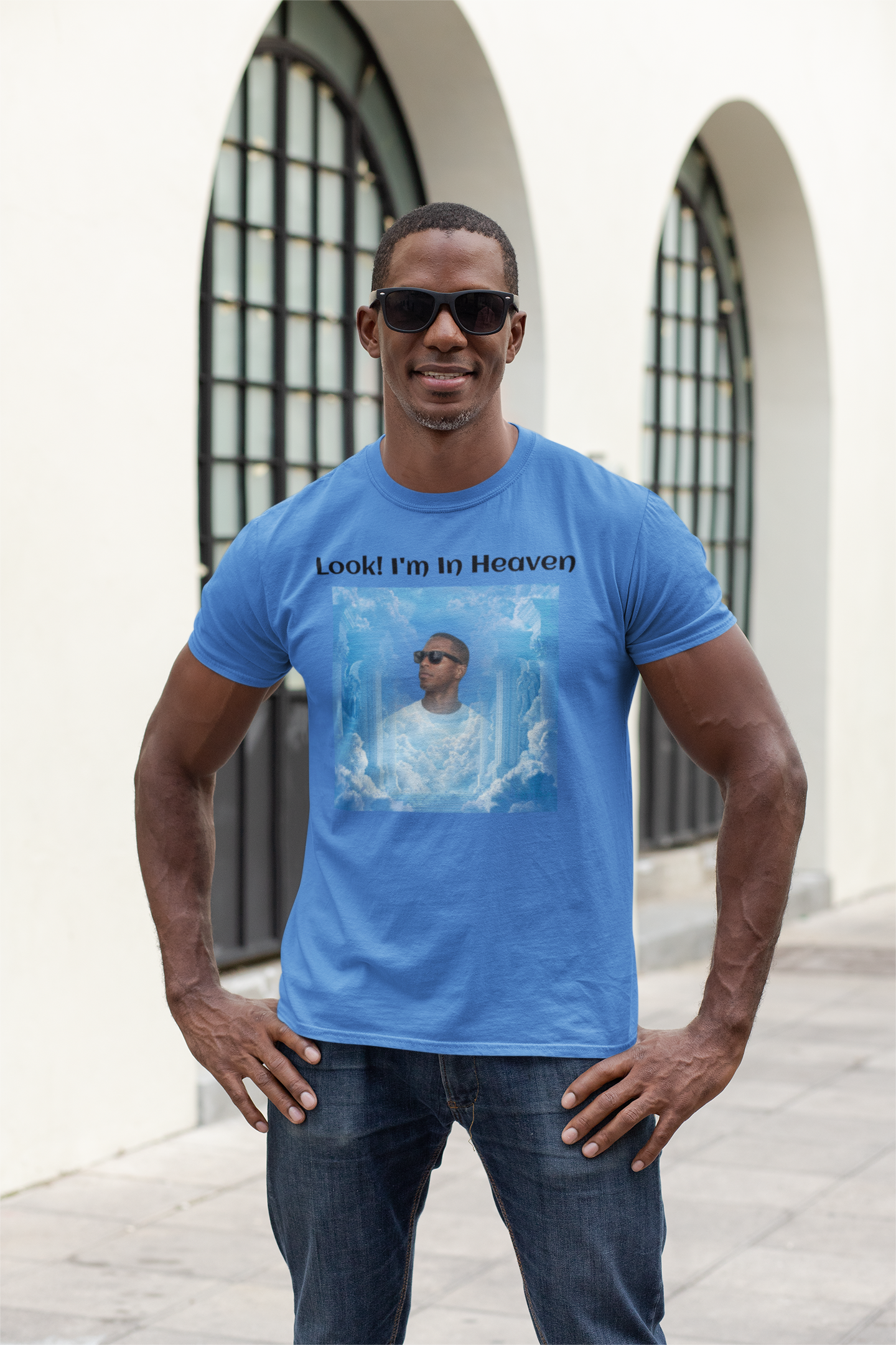 Custom Photo T Shirt Fun Blue ( Look! I m In Heaven) - Weave West