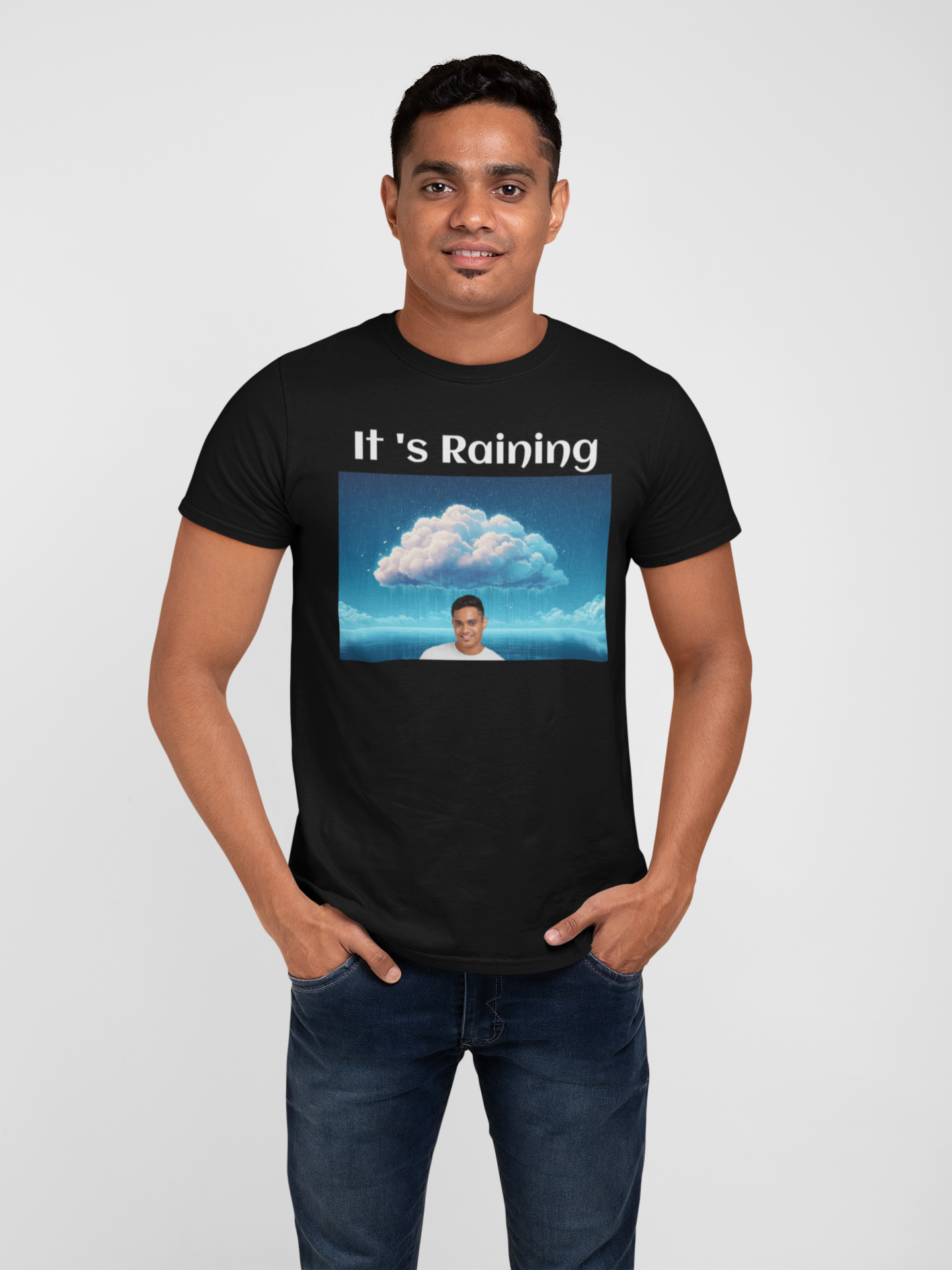 Custom Photo T Shirt Black (It s Raining) - Weave West