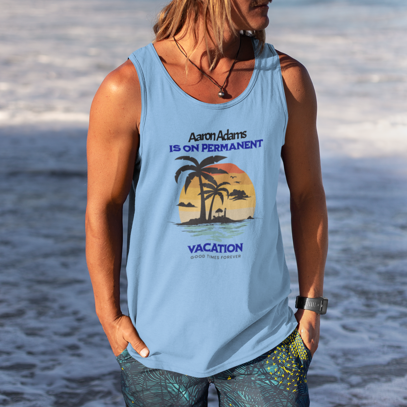 Personalized Polyester Wrinkle Free Sleeveless Tank (Permanent Vacation)