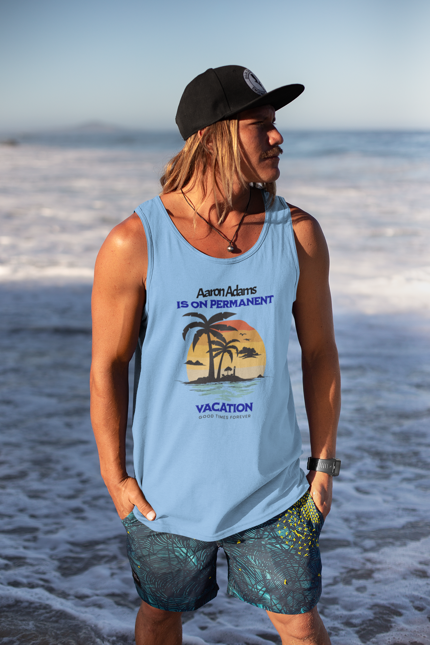 Personalized Polyester Wrinkle Free Sleeveless Tank (Permanent Vacation)