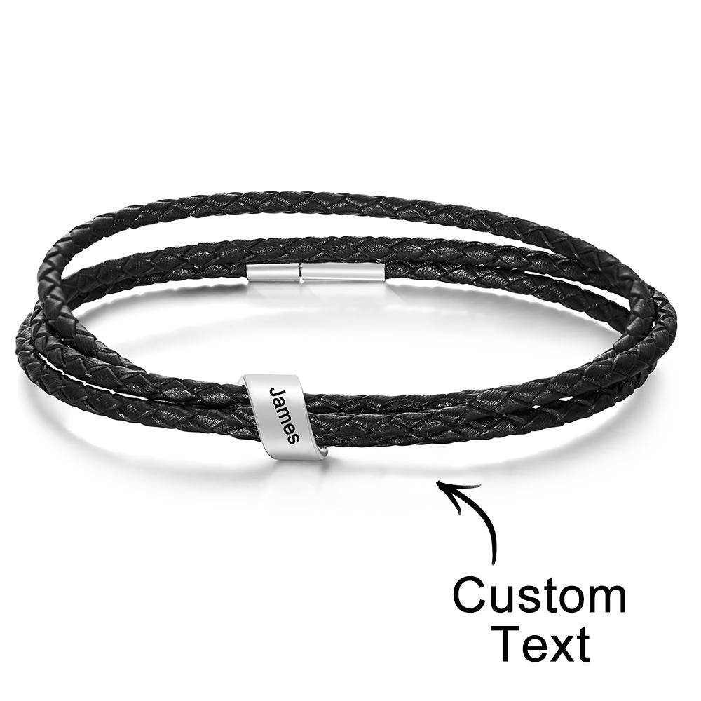 Thin Triple Strand Black Braided Leather Bracelet - Weave West