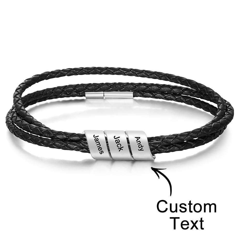 Thin Triple Strand Black Braided Leather Bracelet - Weave West