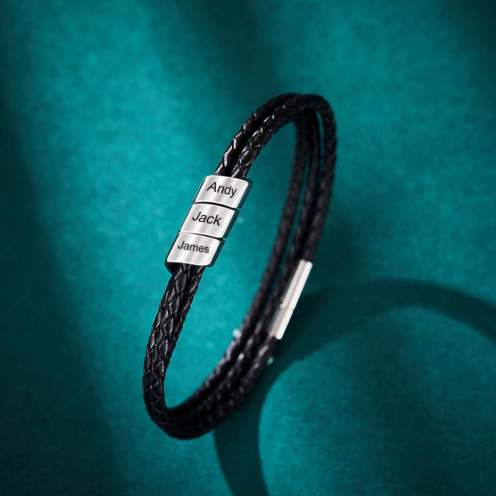 Thin Triple Strand Black Braided Leather Bracelet - Weave West