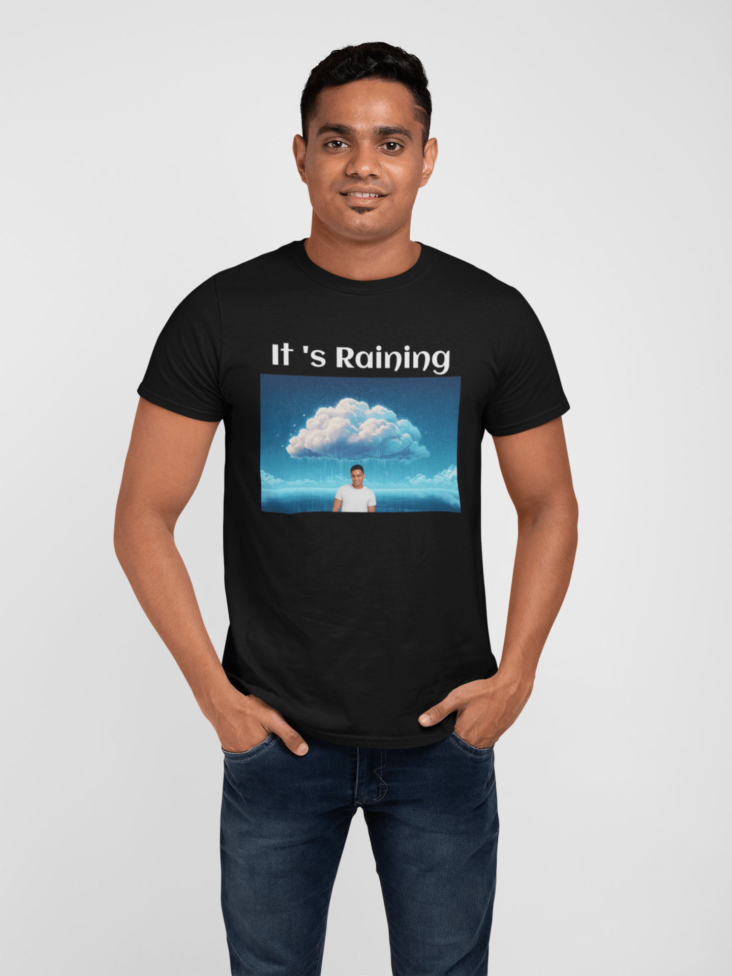 Custom Photo T Shirt Black (It s Raining) - Weave West