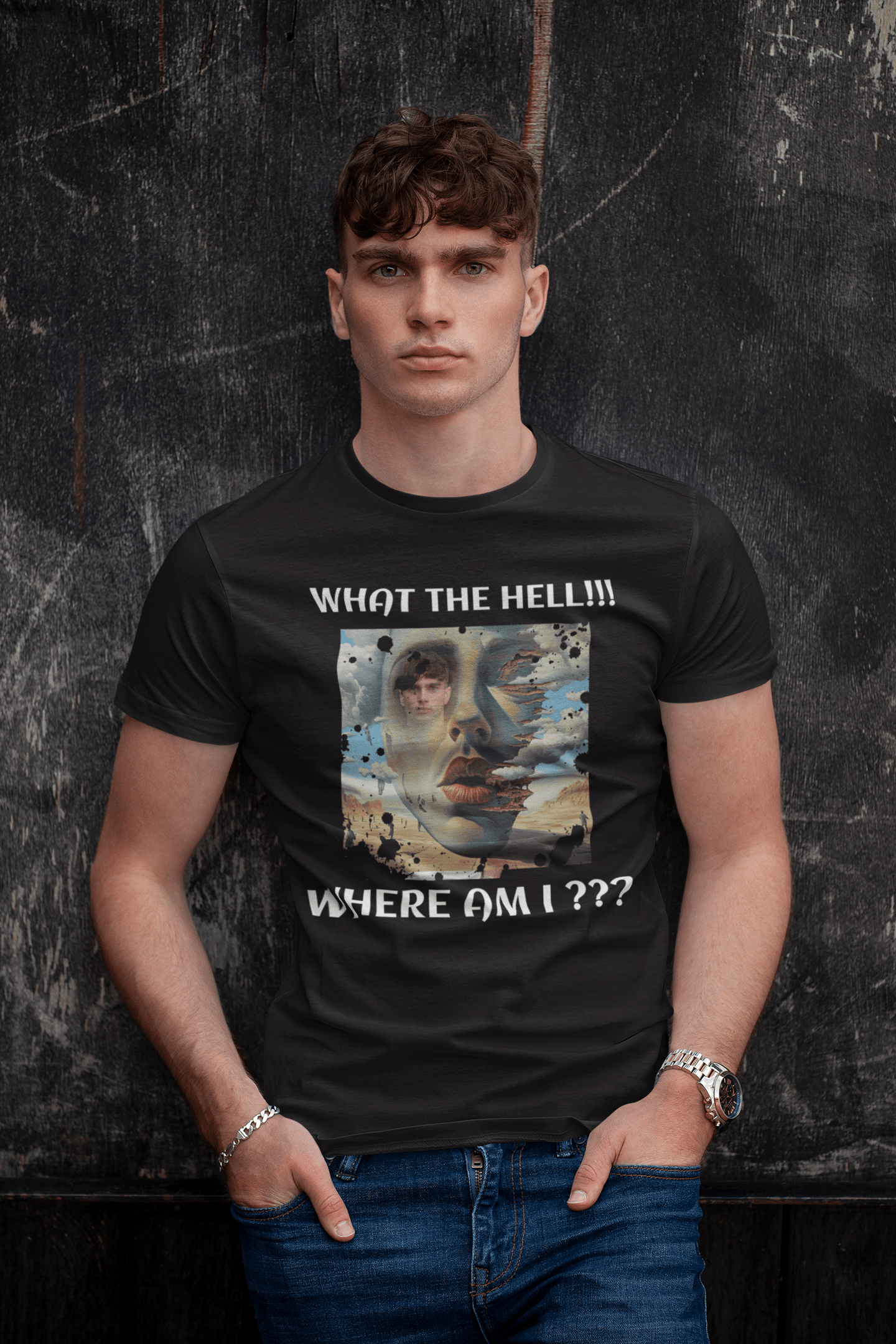 Custom Photo T Shirt Black (Where Am I) - Weave West