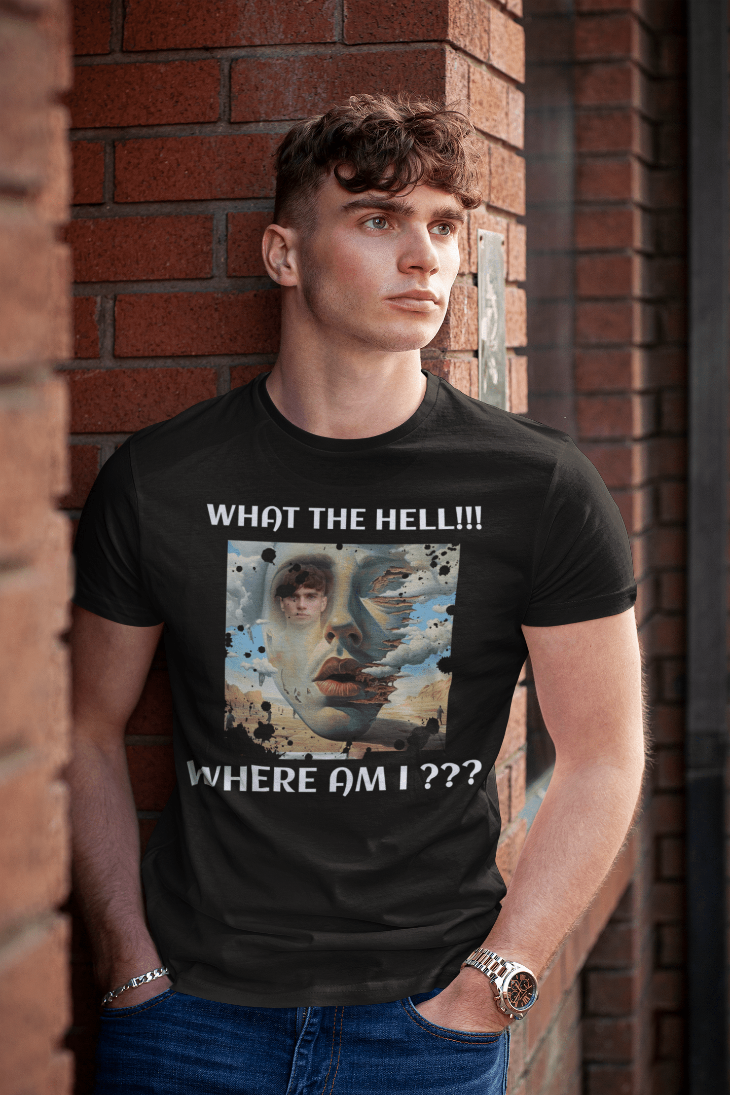 Custom Photo T Shirt Black (Where Am I) - Weave West