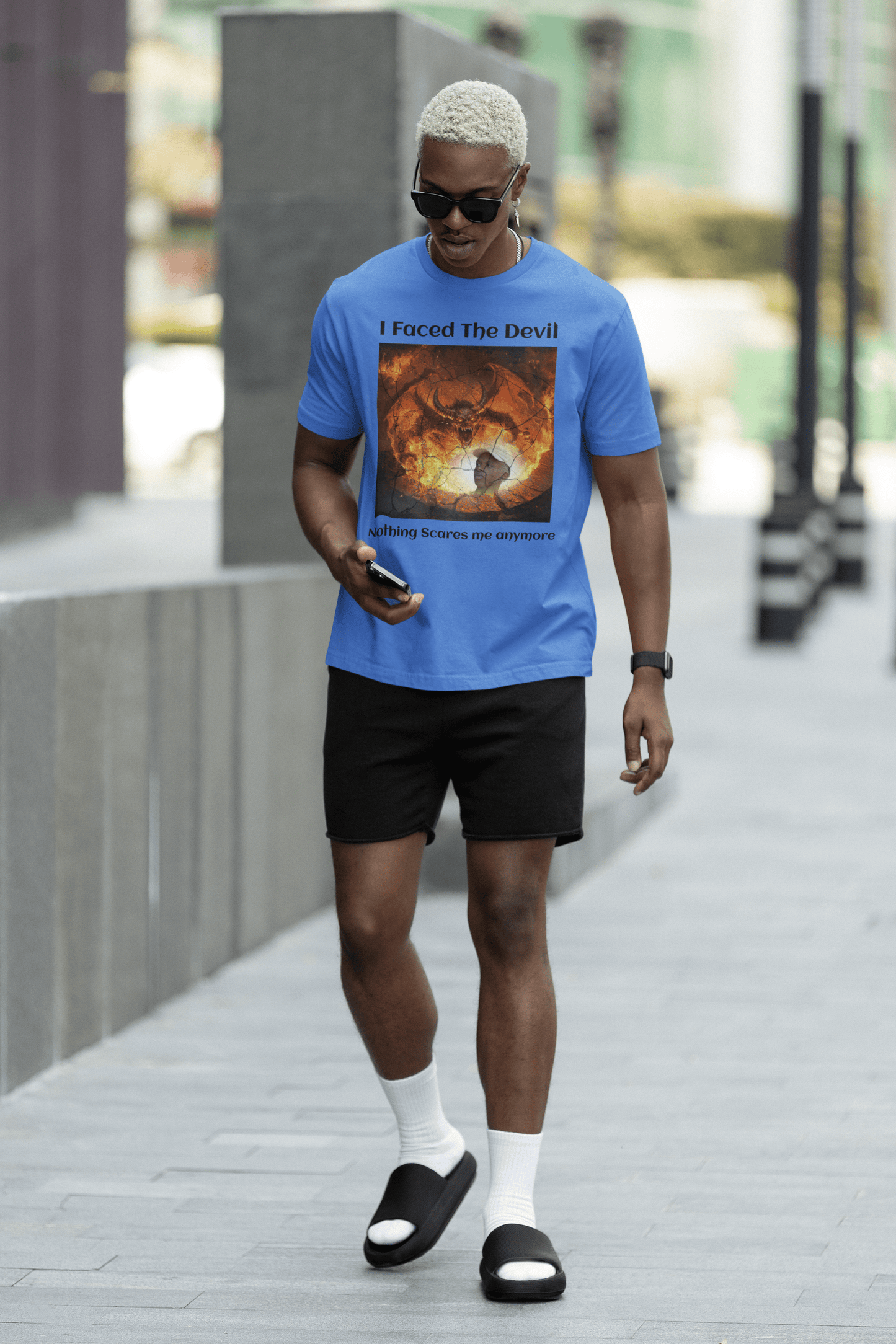 Custom Photo T Shirt Fun Blue (Faced The Devil) - Weave West