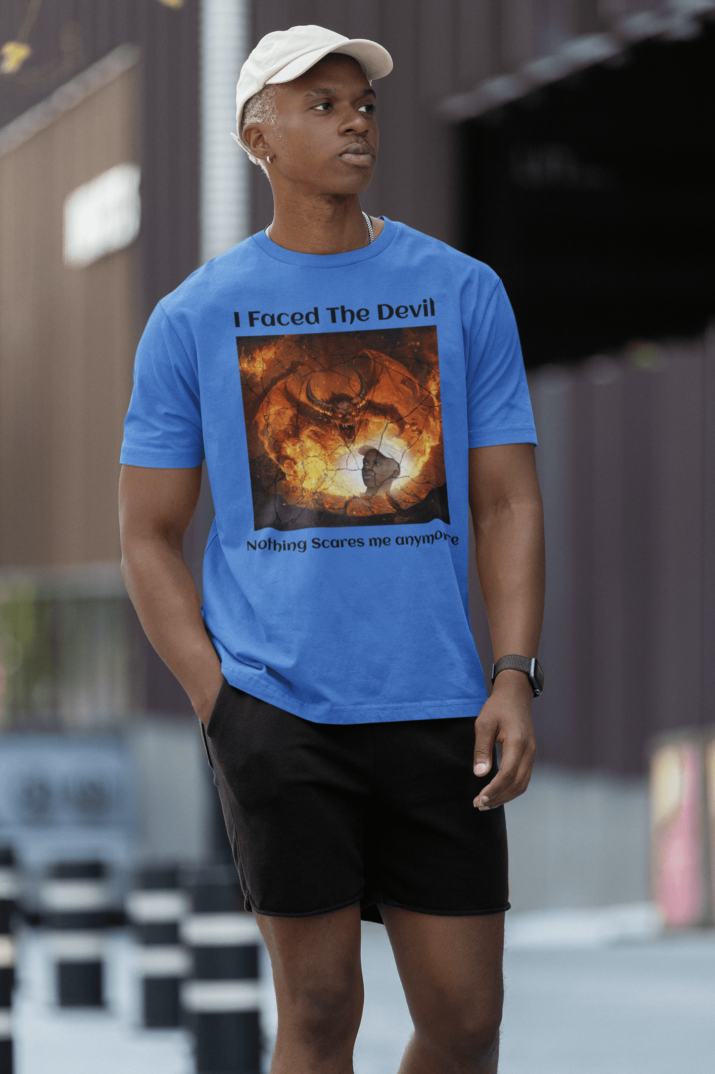 Custom Photo T Shirt Fun Blue (Faced The Devil) - Weave West