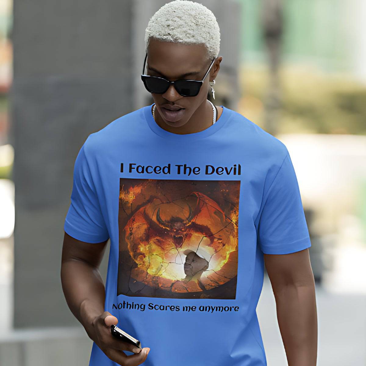 Custom Photo T Shirt Fun Blue (Faced The Devil) - Weave West