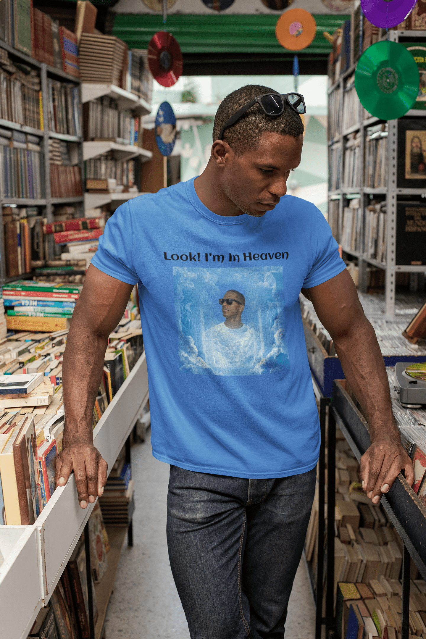 Custom Photo T Shirt Fun Blue ( Look! I m In Heaven) - Weave West