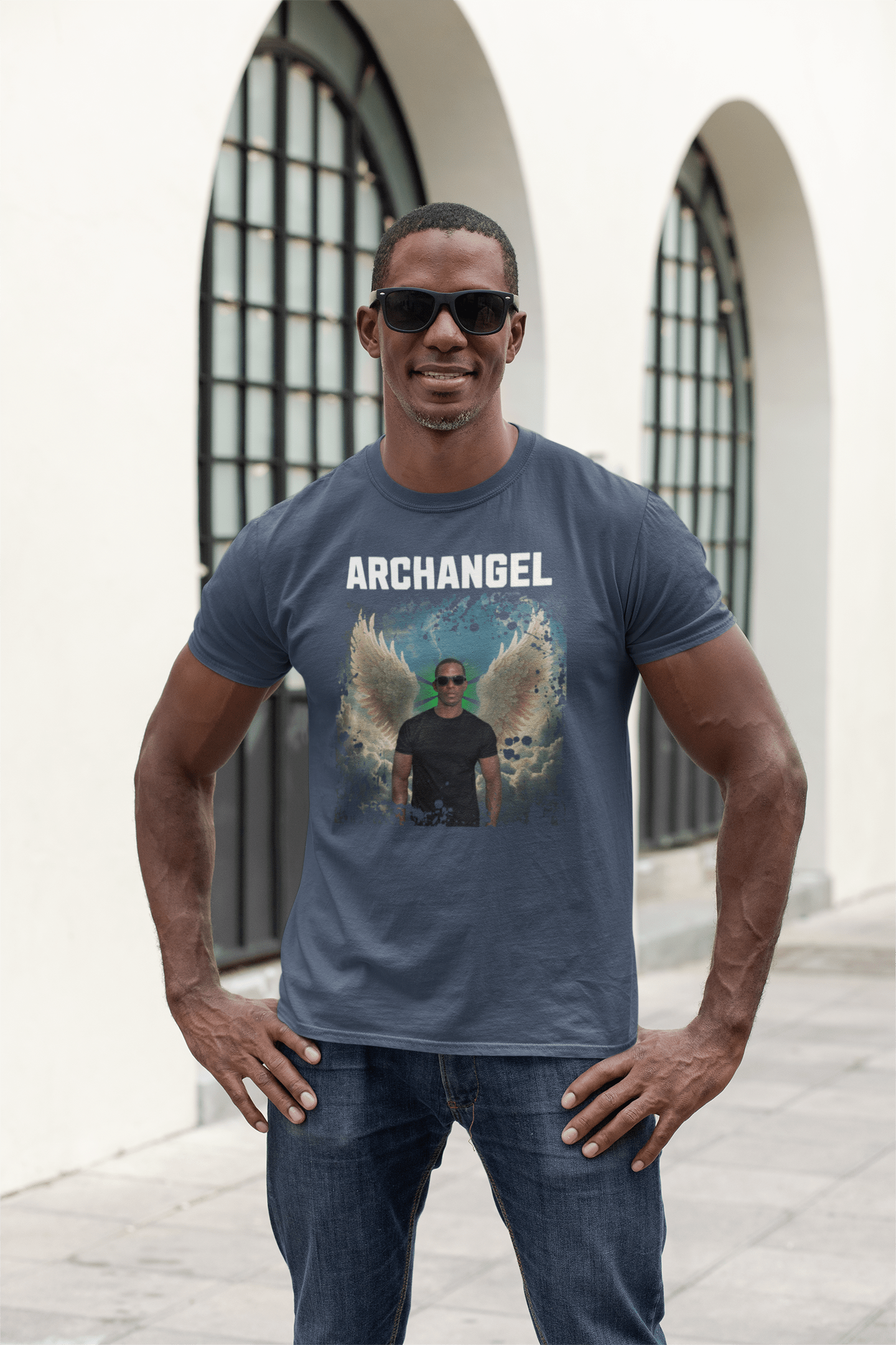 Custom Photo T Shirt Indigo Blue (Angel) - Weave West