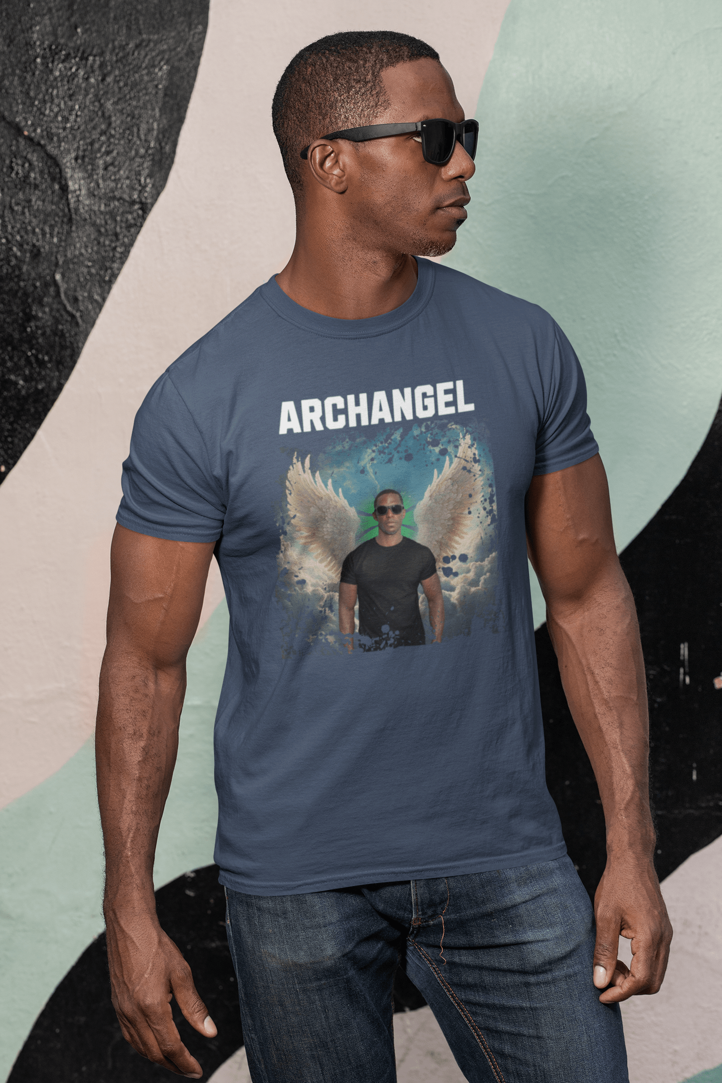 Custom Photo T Shirt Indigo Blue (Angel) - Weave West