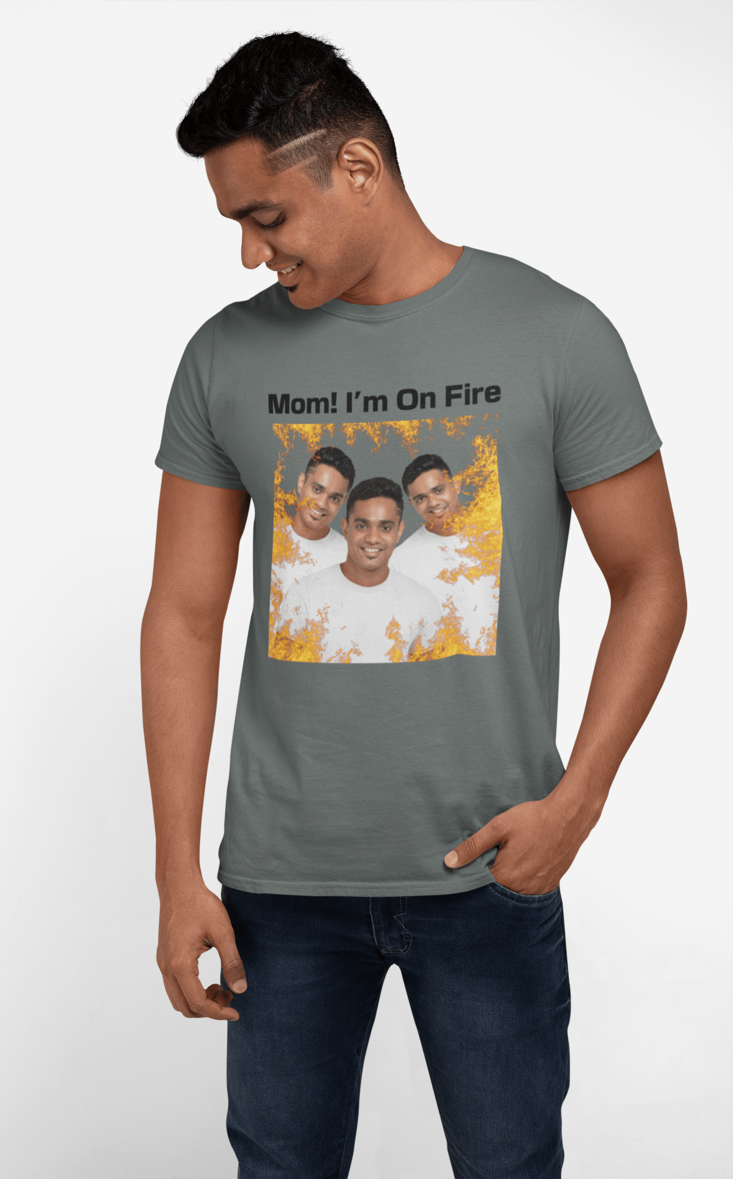 Custom Photo T Shirt Eclipse Gray (Mom! I m On Fire) - Weave West