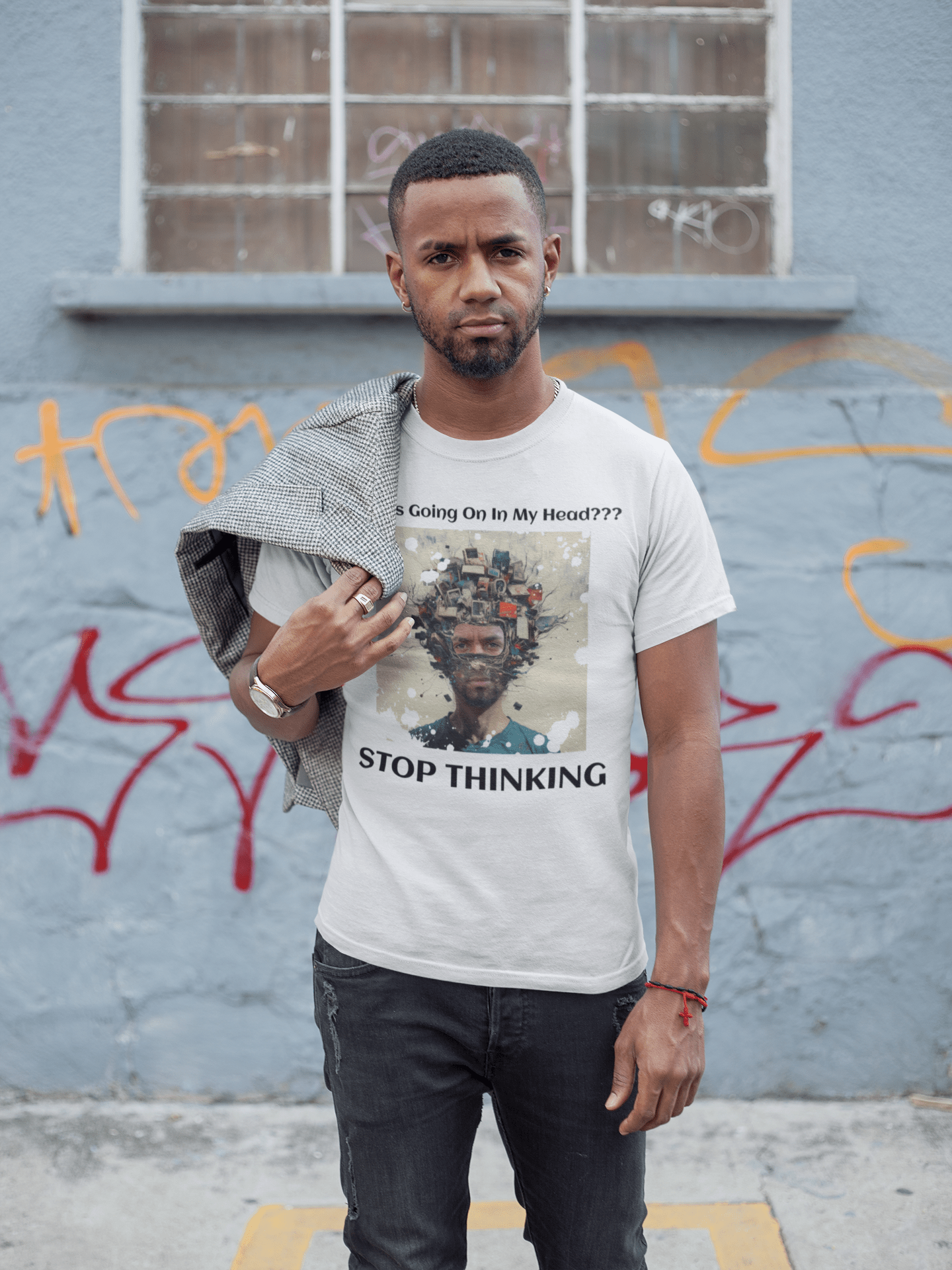 Custom Photo T Shirt White (Stop Thinking) - Weave West