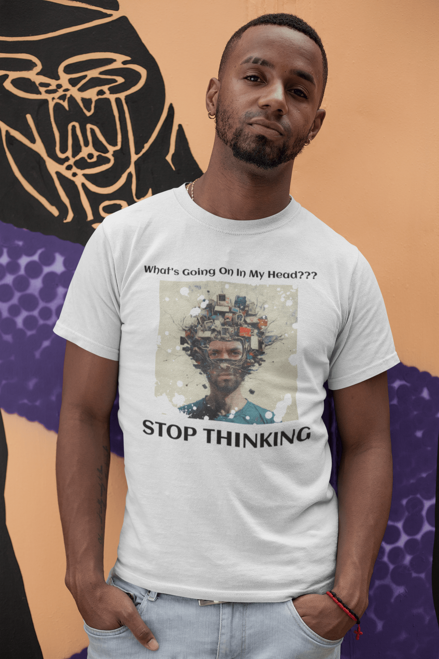 Custom Photo T Shirt White (Stop Thinking) - Weave West