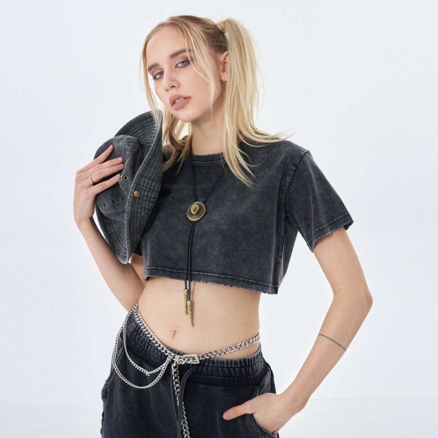 Soft Cotton Loose Snow Wash Crop Top Signature 3 | Loose Crop Shirt - Weave West