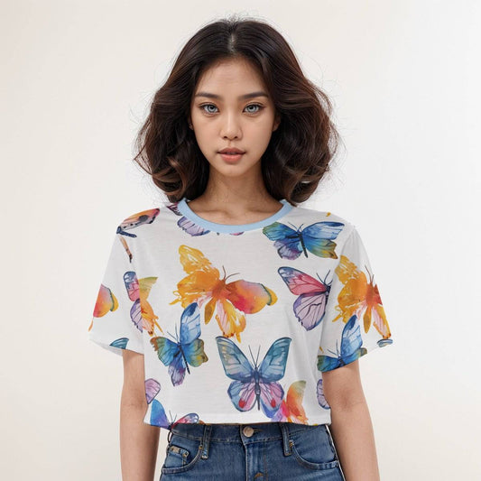 Casual Boxy Crop Tee Butterfly 2 | Boxy Crop Workout Tee - Weave West