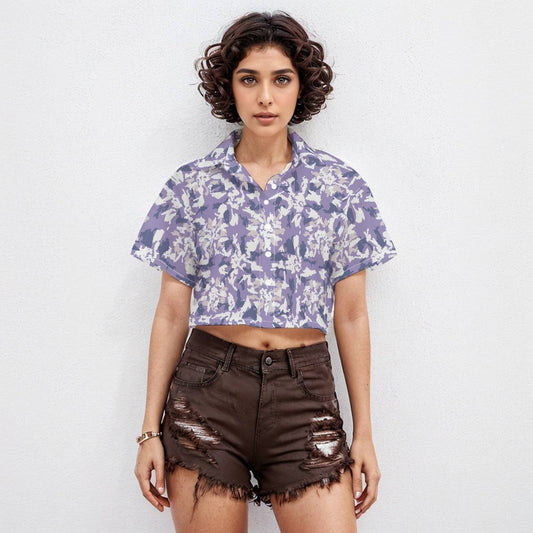 Boxy Short Sleeve Crop Shirt Flower 2 | Boxy Crop Boyfriend Shirt - Weave West