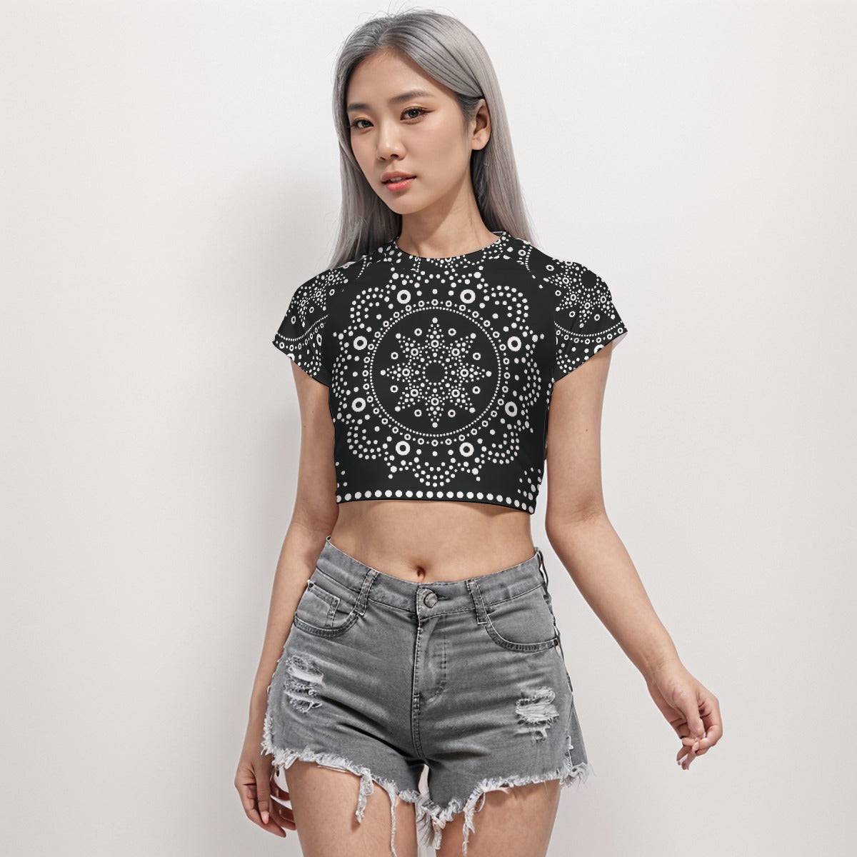 Cropped Workout Top T-Shirt | Raglan Crop T-Shirt Flower 7 - Weave West