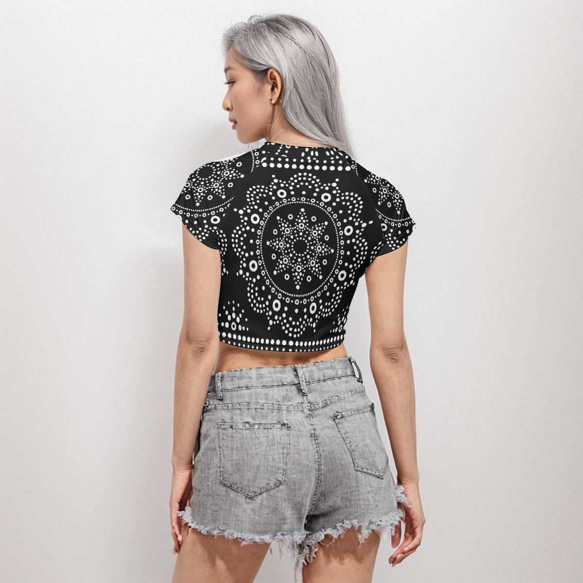 Cropped Workout Top T-Shirt | Raglan Crop T-Shirt Flower 7 - Weave West