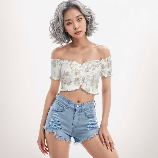 Off Shoulder Crop Blouse Plant 1 | Off Shoulder Crop Top - Weave West