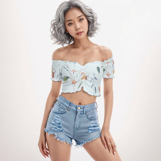 Off Shoulder Crop Blouse Plant 2 | Off Shoulder Crop Top - Weave West