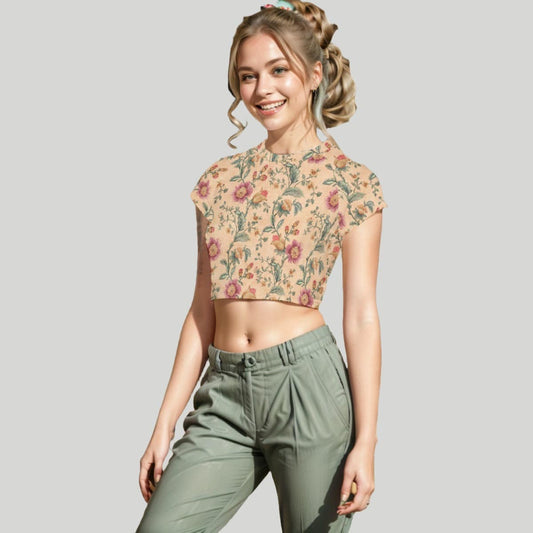 Cropped Workout Top T-Shirt | Raglan Crop T-Shirt Flower 1 - Weave West