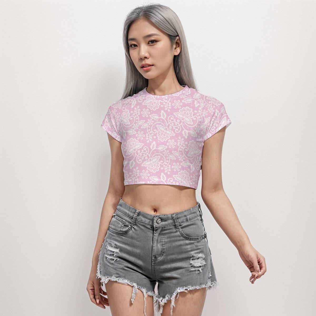 Cropped Workout Top T-Shirt | Raglan Crop T-Shirt Flower 5 - Weave West